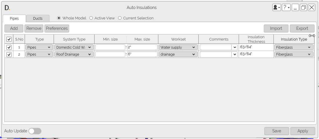 DiRootsMEP Add Insulation Tool - Export
